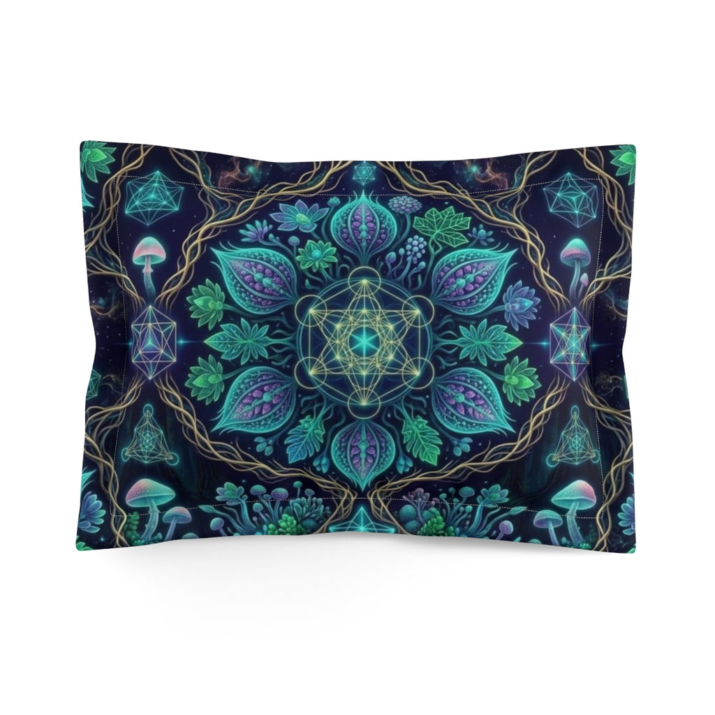 Mystic Floral Mandala Pillow Sham | Geometric Mushroom Pattern
