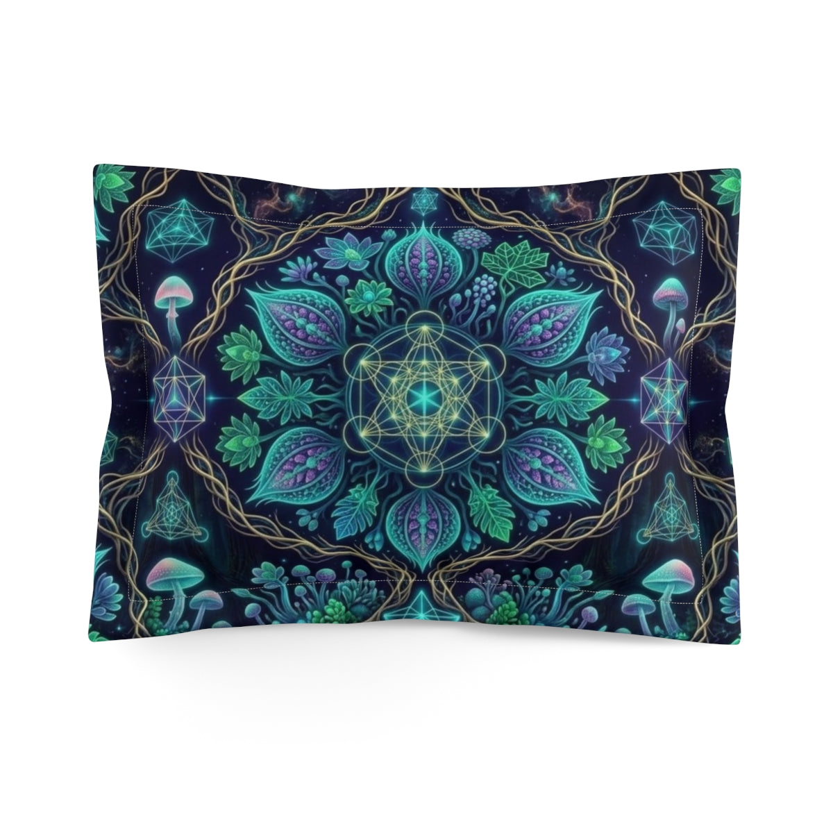 Mystic Floral Mandala Pillow Sham | Geometric Mushroom Pattern