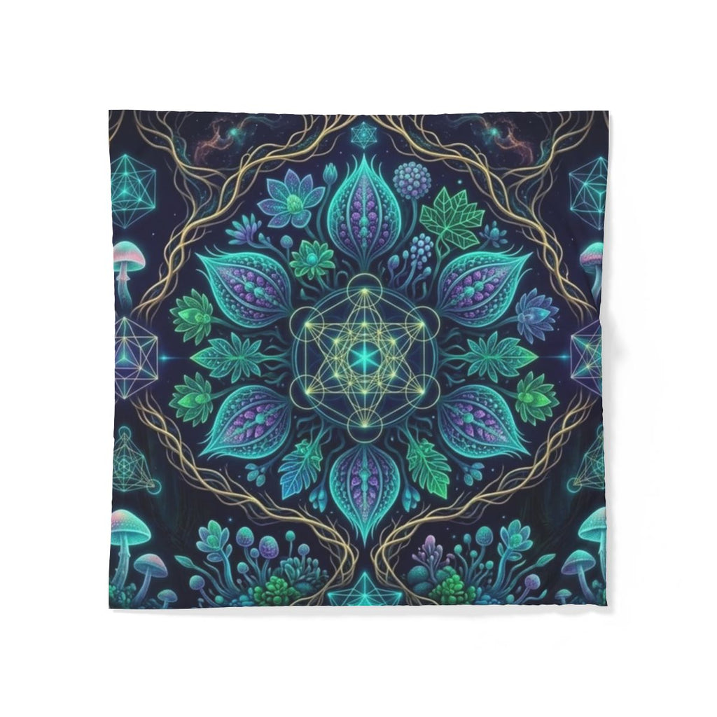 Teal Floral Mandala Cotton Duvet Cover | Botanical Geometric Bedding