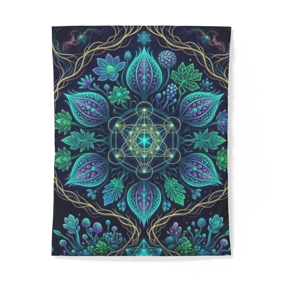 Teal Floral Mandala Cotton Duvet Cover | Botanical Geometric Bedding