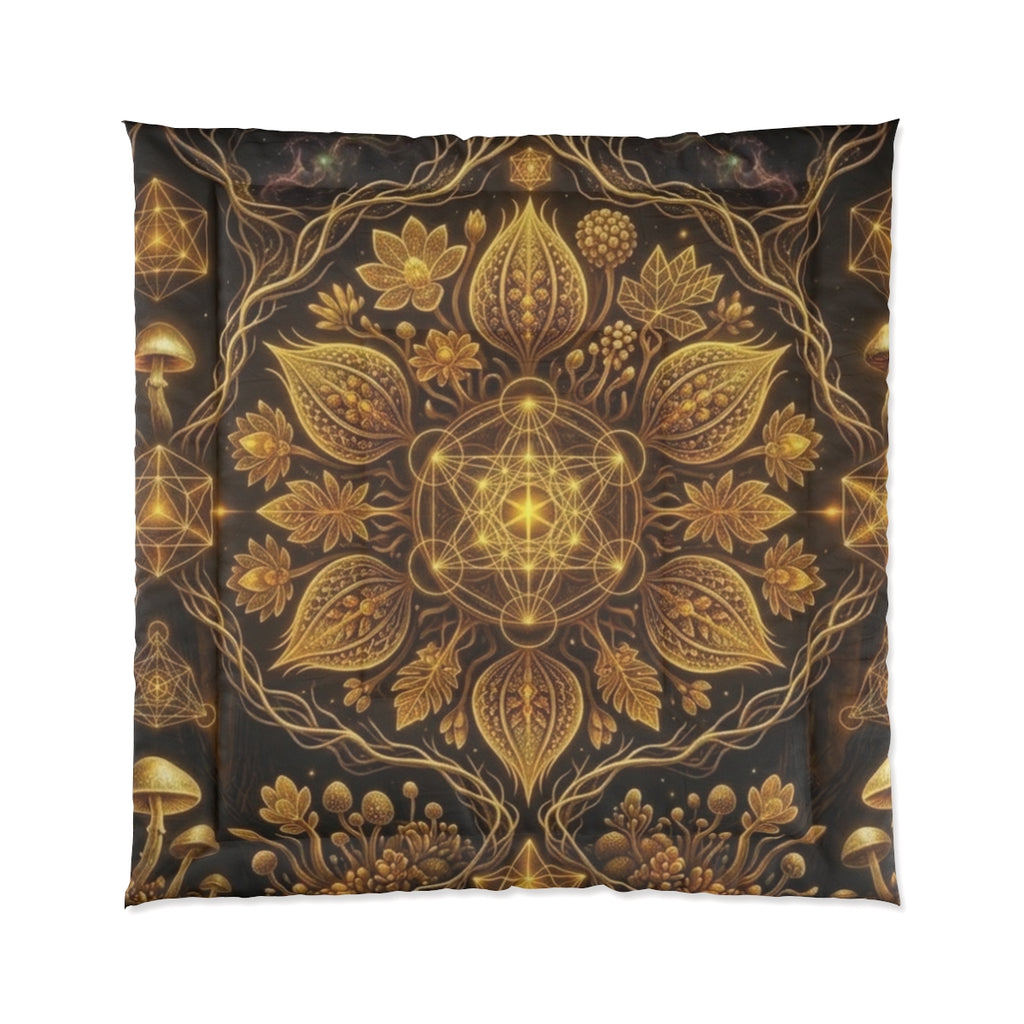 Golden Floral Mandala Comforter | Boho Botanical Bedding