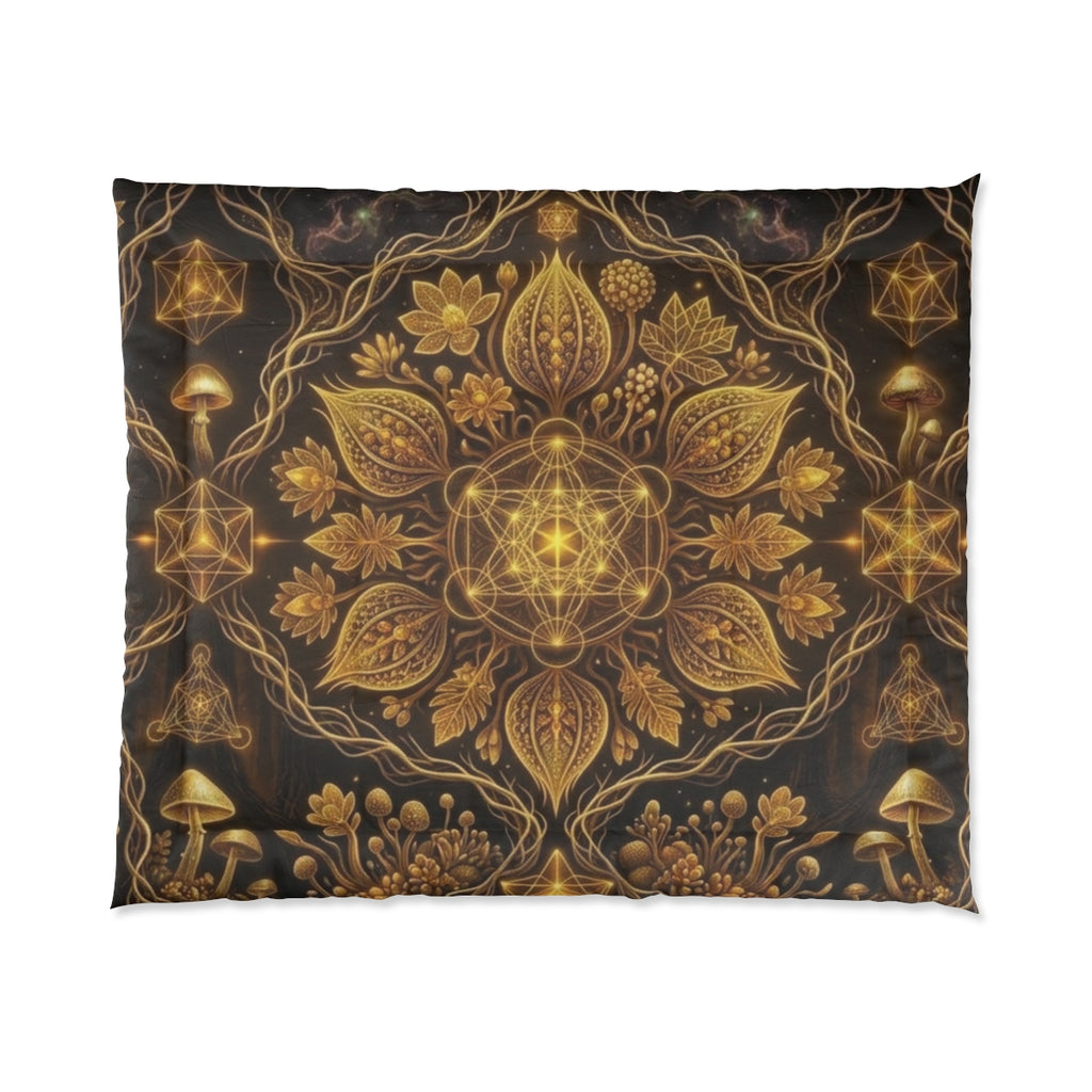 Golden Floral Mandala Comforter | Boho Botanical Bedding