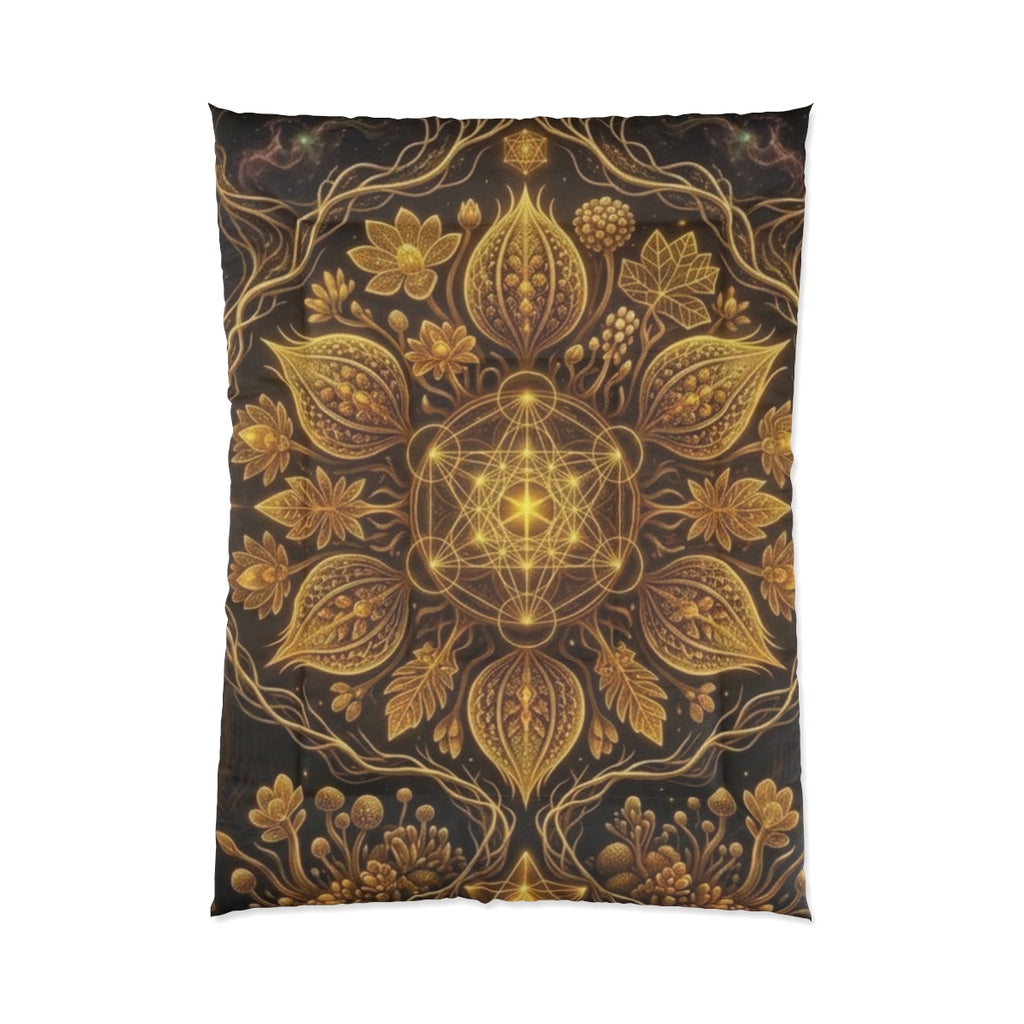 Golden Floral Mandala Comforter | Boho Botanical Bedding