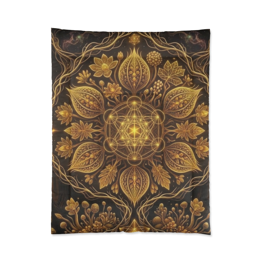 Golden Floral Mandala Comforter | Boho Botanical Bedding