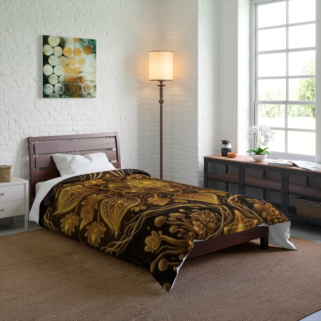 Golden Floral Mandala Comforter | Boho Botanical Bedding