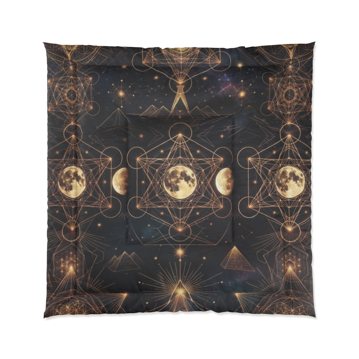 Moon Phases Sacred Geometry Comforter | Celestial Boho Bedding