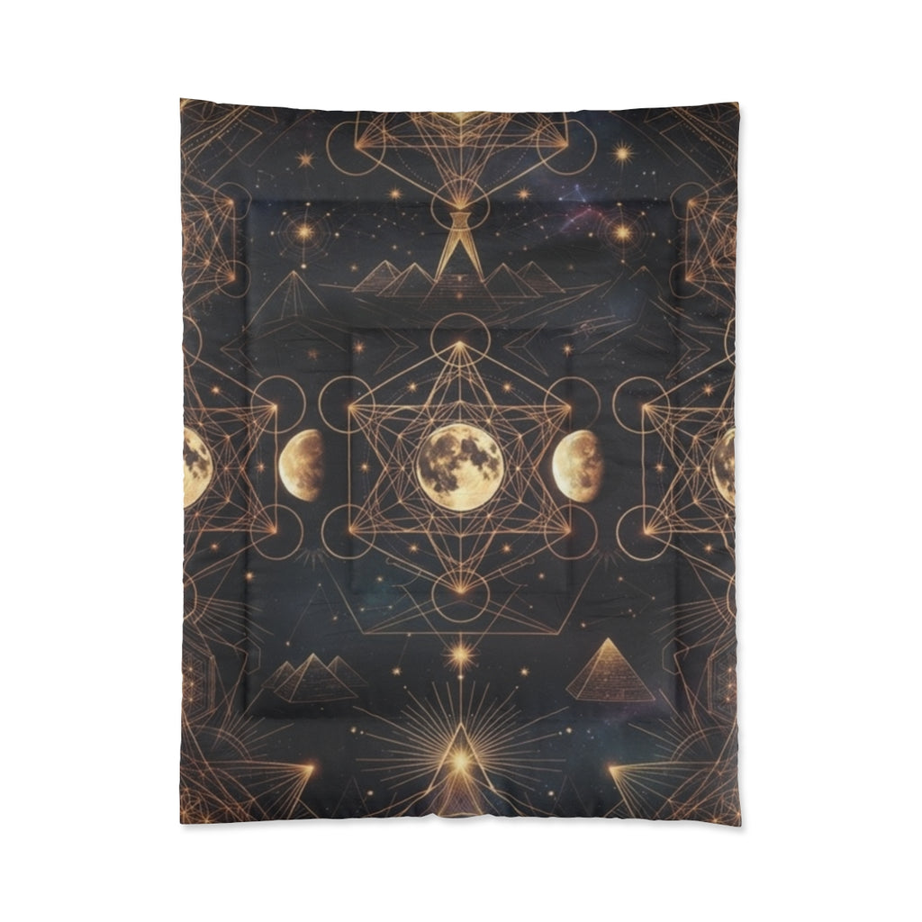 Moon Phases Sacred Geometry Comforter | Celestial Boho Bedding