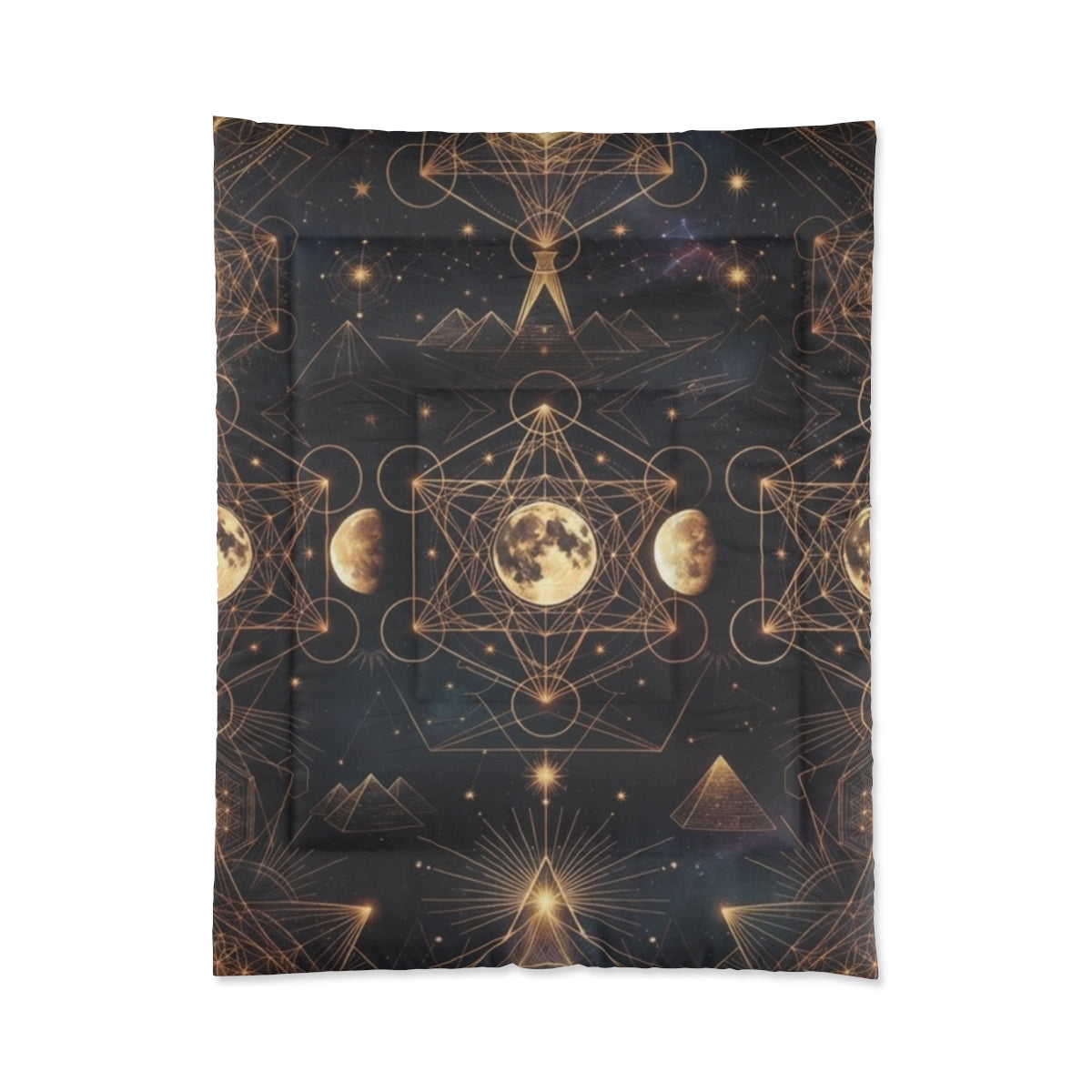 Moon Phases Sacred Geometry Comforter | Celestial Boho Bedding