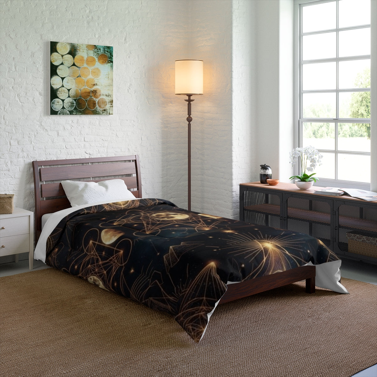 Moon Phases Sacred Geometry Comforter | Celestial Boho Bedding