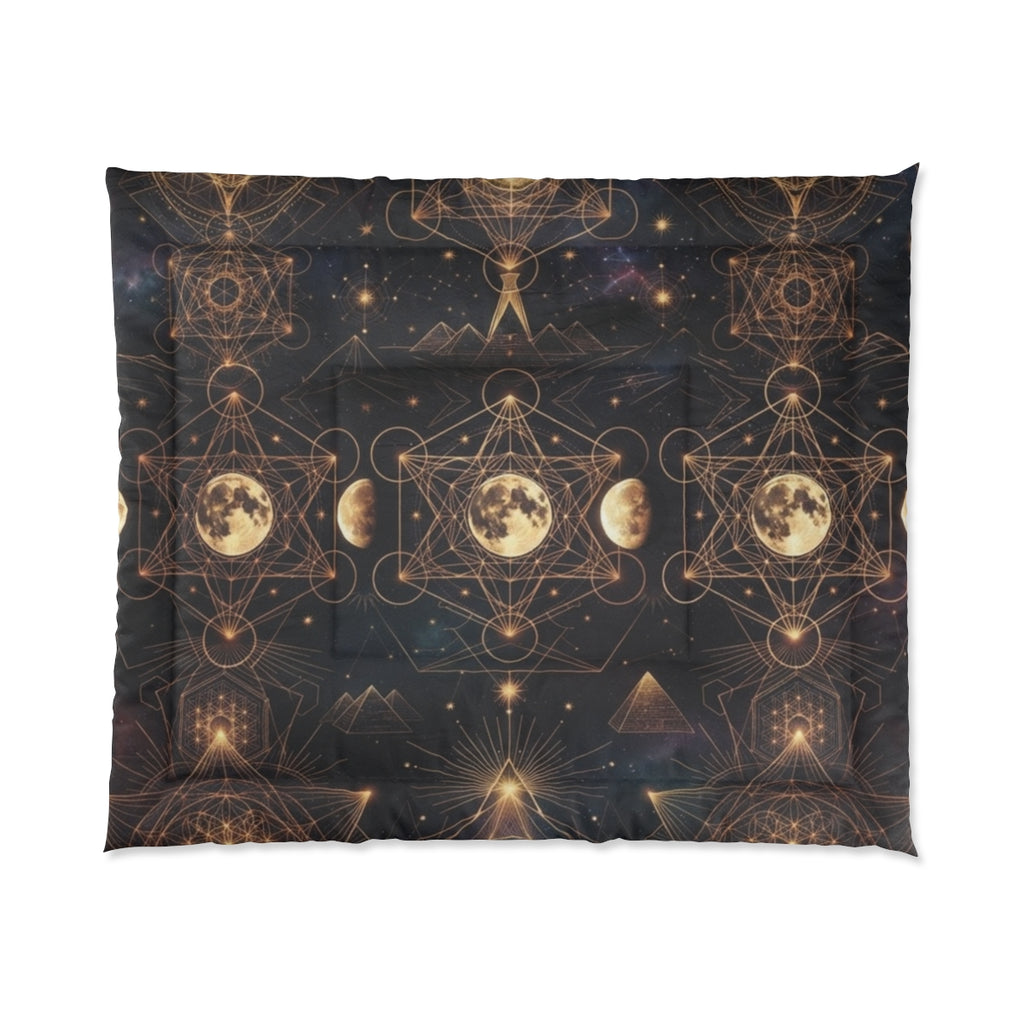 Moon Phases Sacred Geometry Comforter | Celestial Boho Bedding