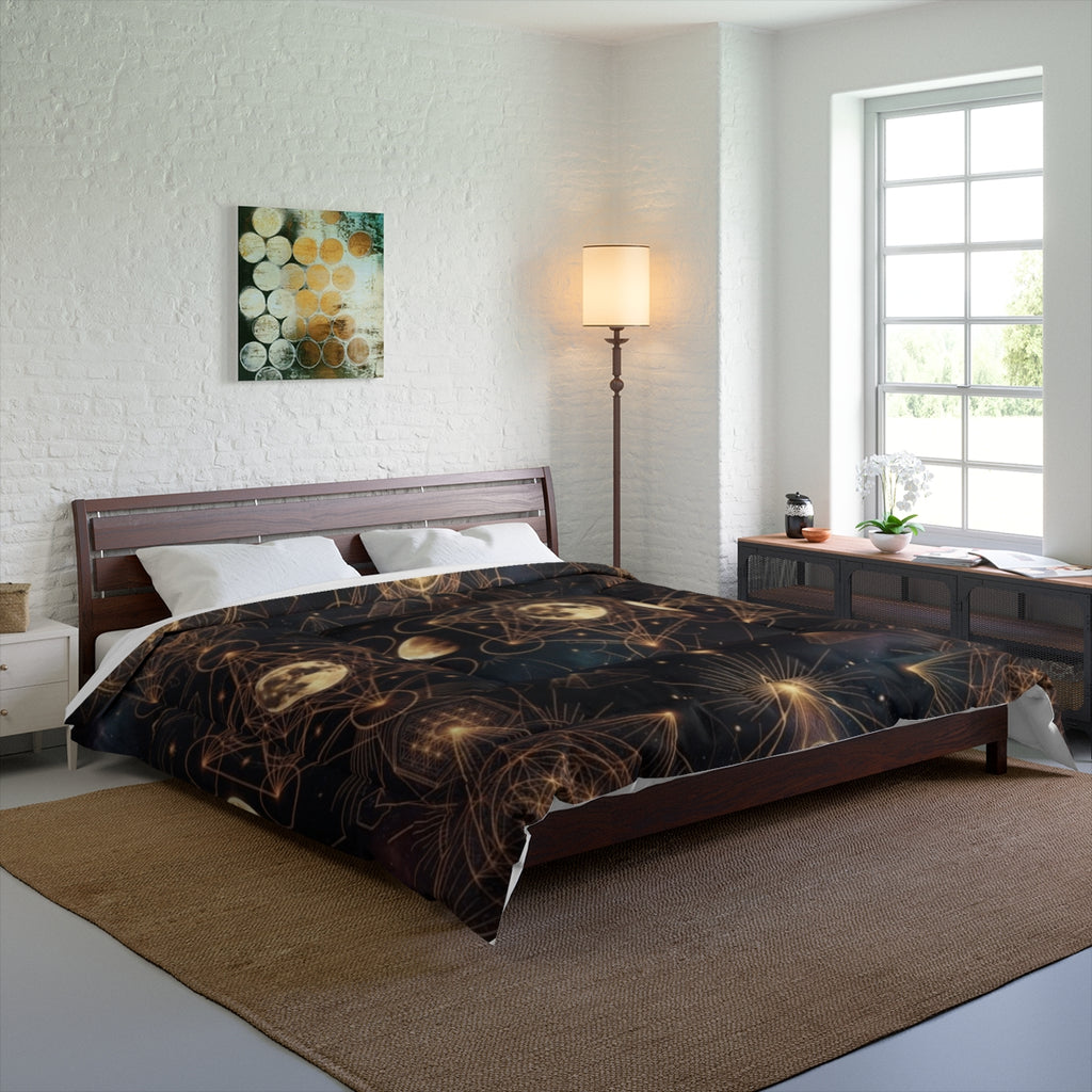 Moon Phases Sacred Geometry Comforter | Celestial Boho Bedding