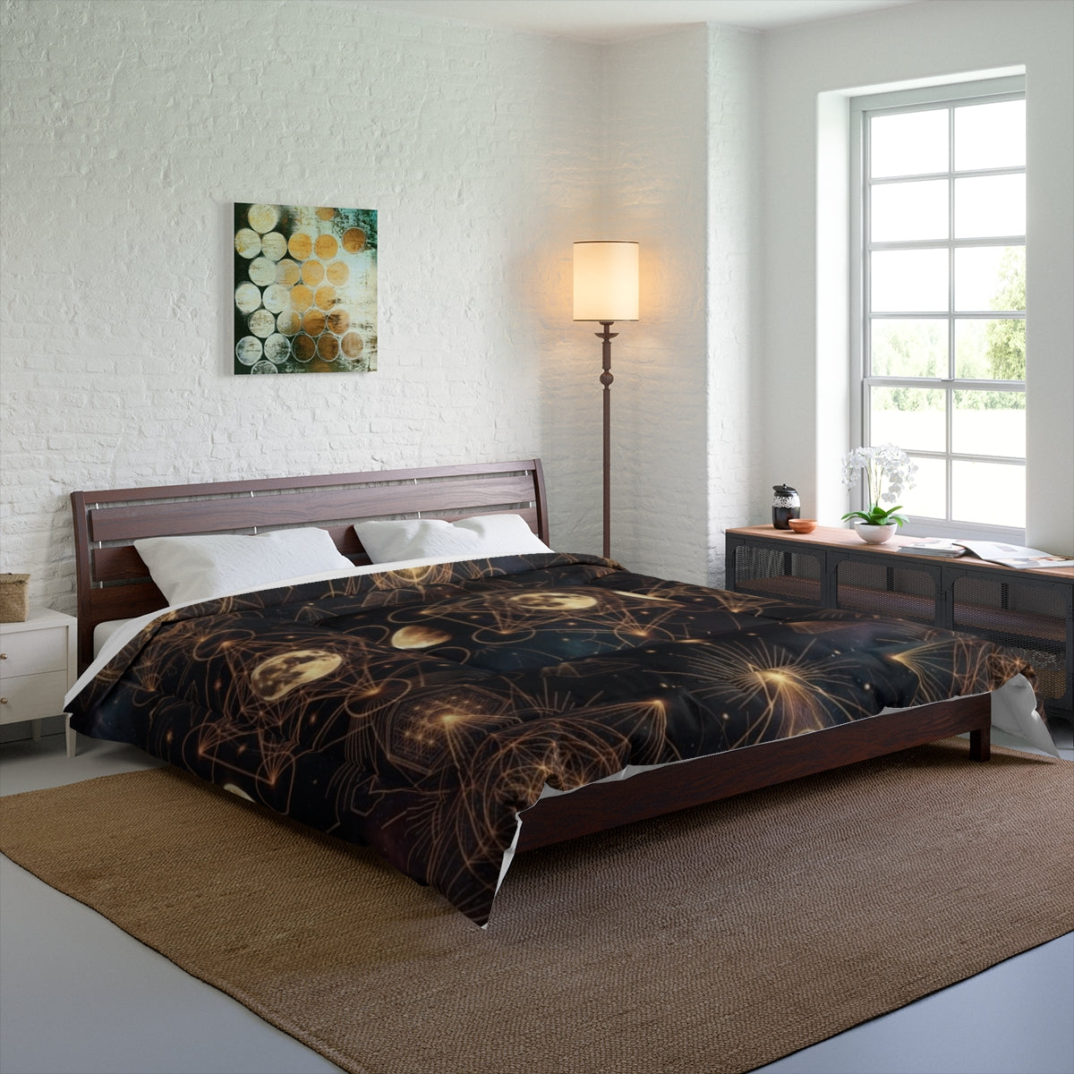 Moon Phases Sacred Geometry Comforter | Celestial Boho Bedding