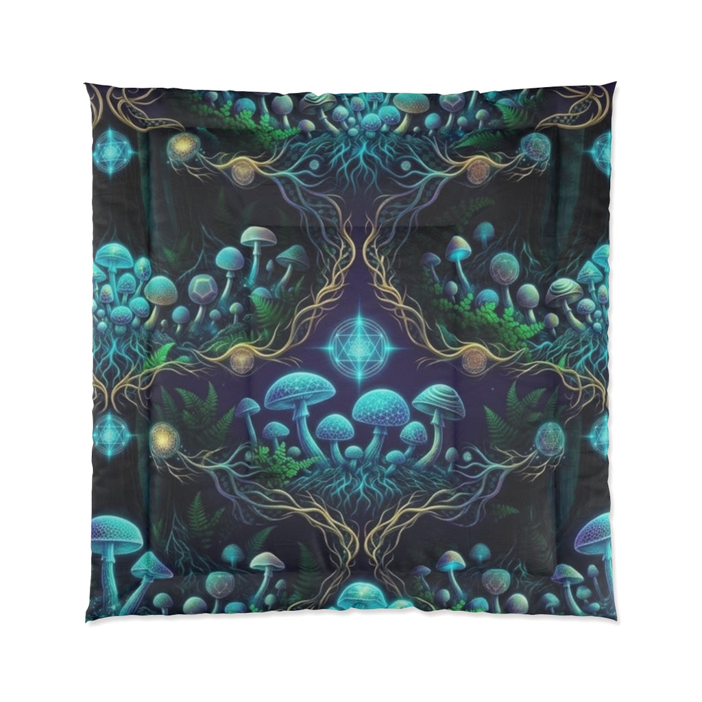 Bioluminescent Mushroom Comforter | Mystical Forest Fungi Bedding