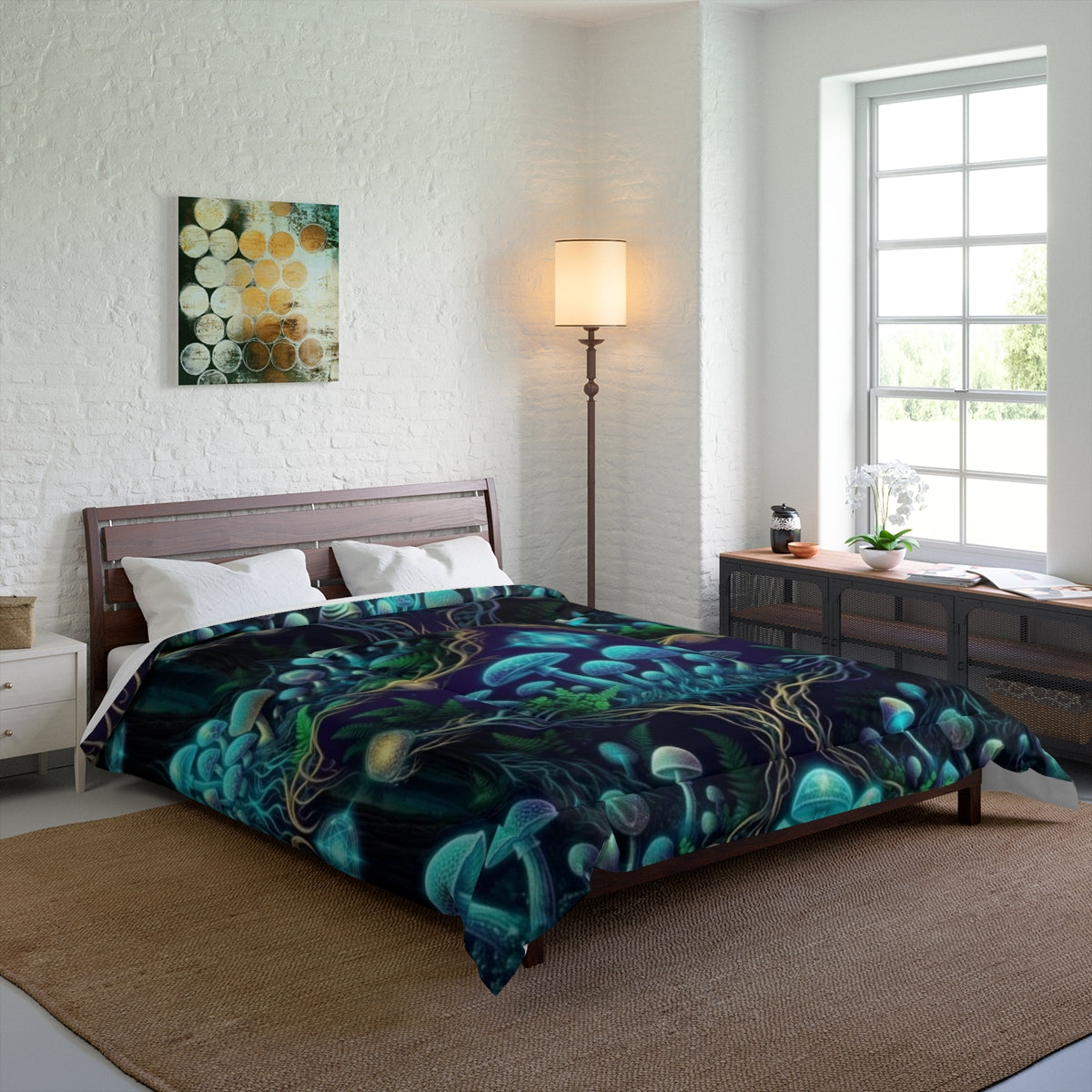 Bioluminescent Mushroom Comforter | Mystical Forest Fungi Bedding