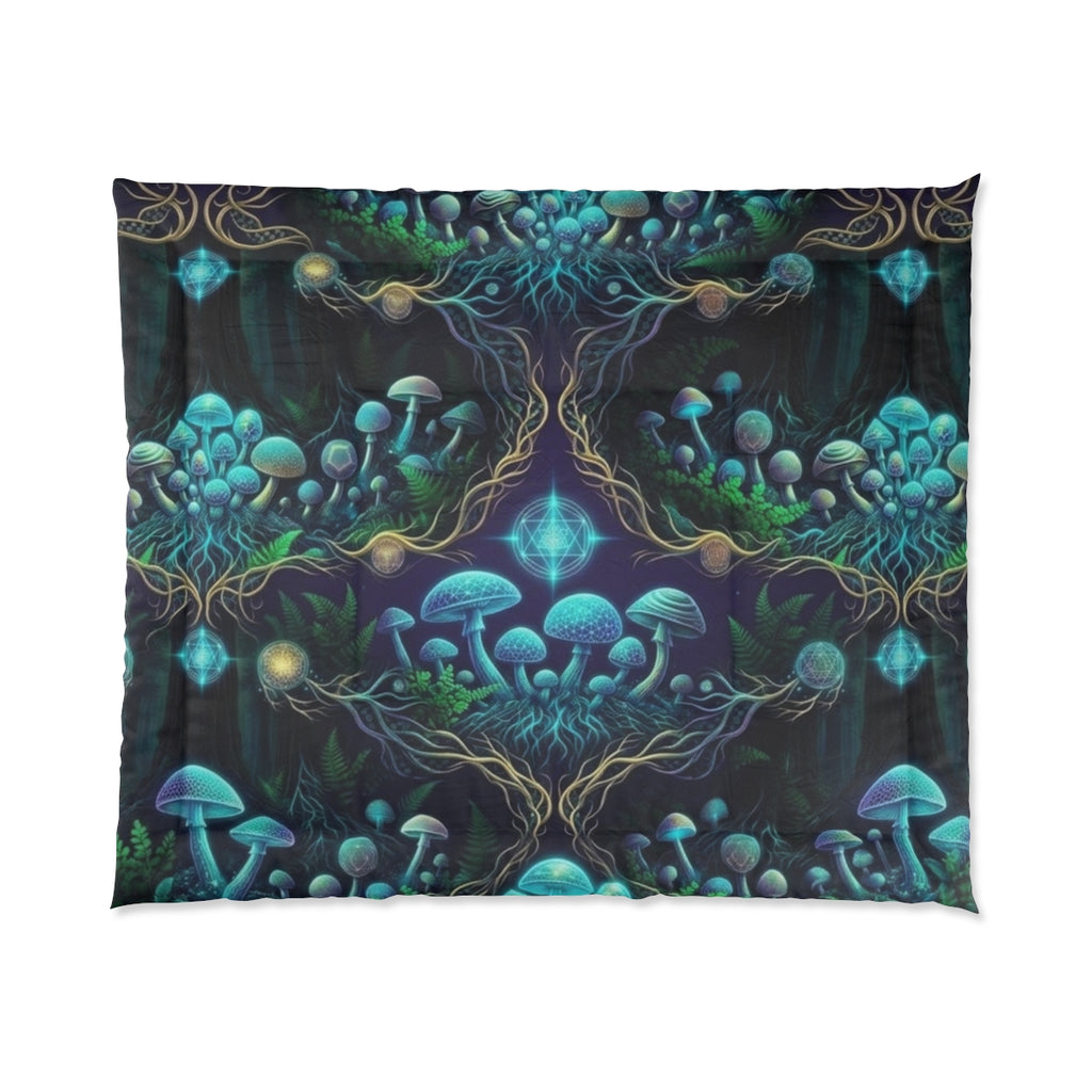 Bioluminescent Mushroom Comforter | Mystical Forest Fungi Bedding