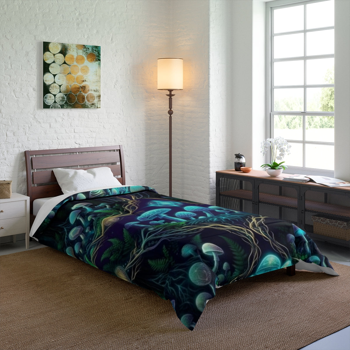 Bioluminescent Mushroom Comforter | Mystical Forest Fungi Bedding