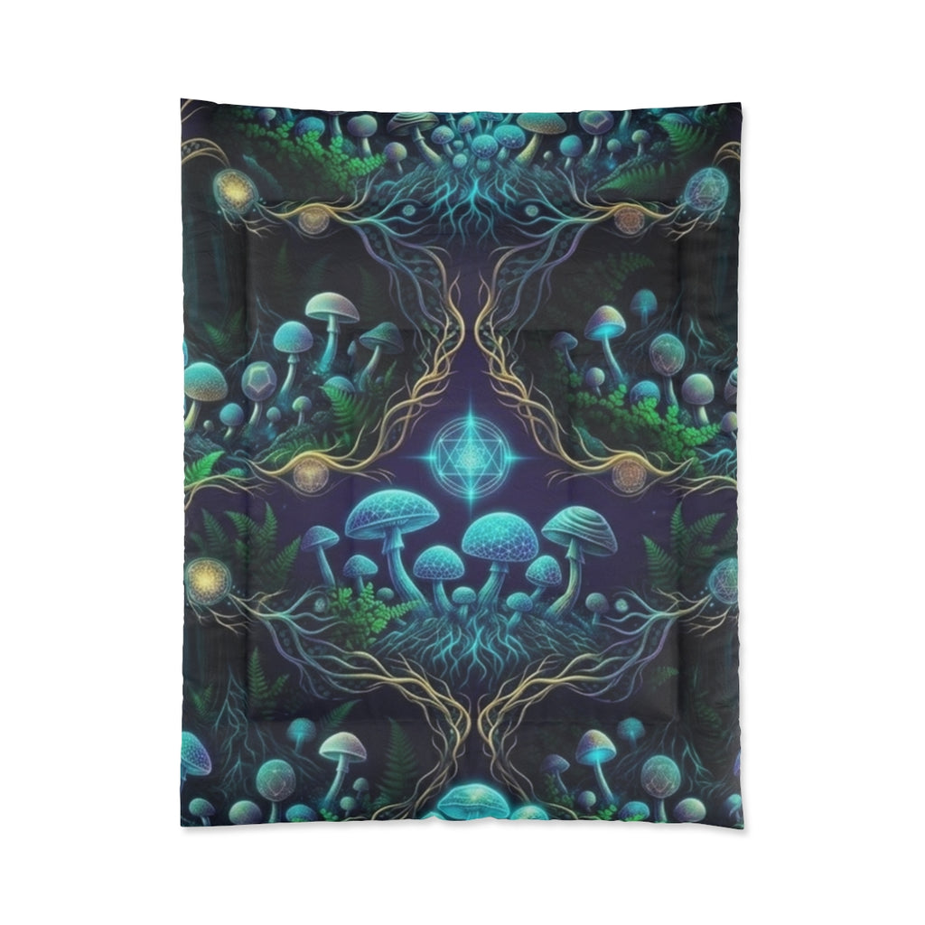 Bioluminescent Mushroom Comforter | Mystical Forest Fungi Bedding