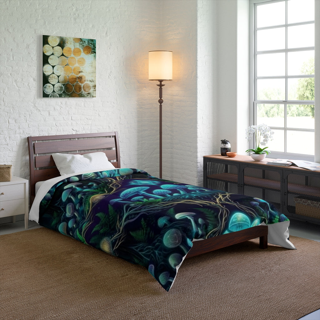 Bioluminescent Mushroom Comforter | Mystical Forest Fungi Bedding