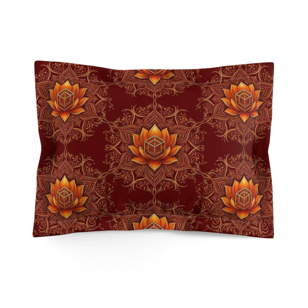 Golden Lotus Mandala Microfiber Pillow Sham | Boho Floral Decorative