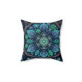 Teal Mandala Geometric Pattern Pillow | Faux Suede Square Pillow