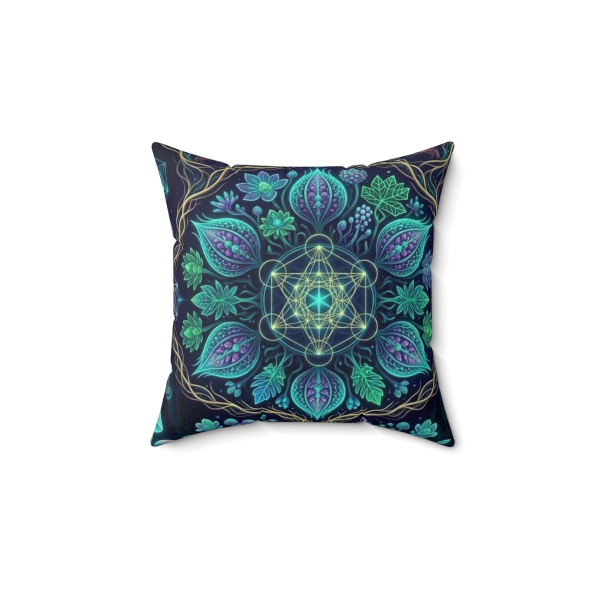 Teal Mandala Geometric Pattern Pillow | Faux Suede Square Pillow