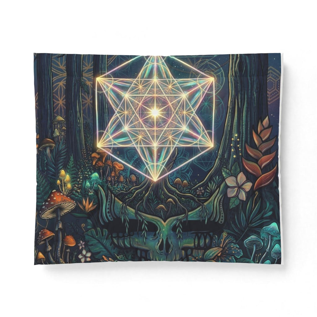 Deadhead Sacred Geometry Forest Cotton Comforter | Mystic Mushroom Woodland