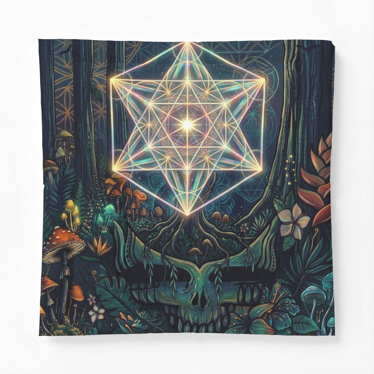 Deadhead Sacred Geometry Forest Cotton Comforter | Mystic Mushroom Woodland