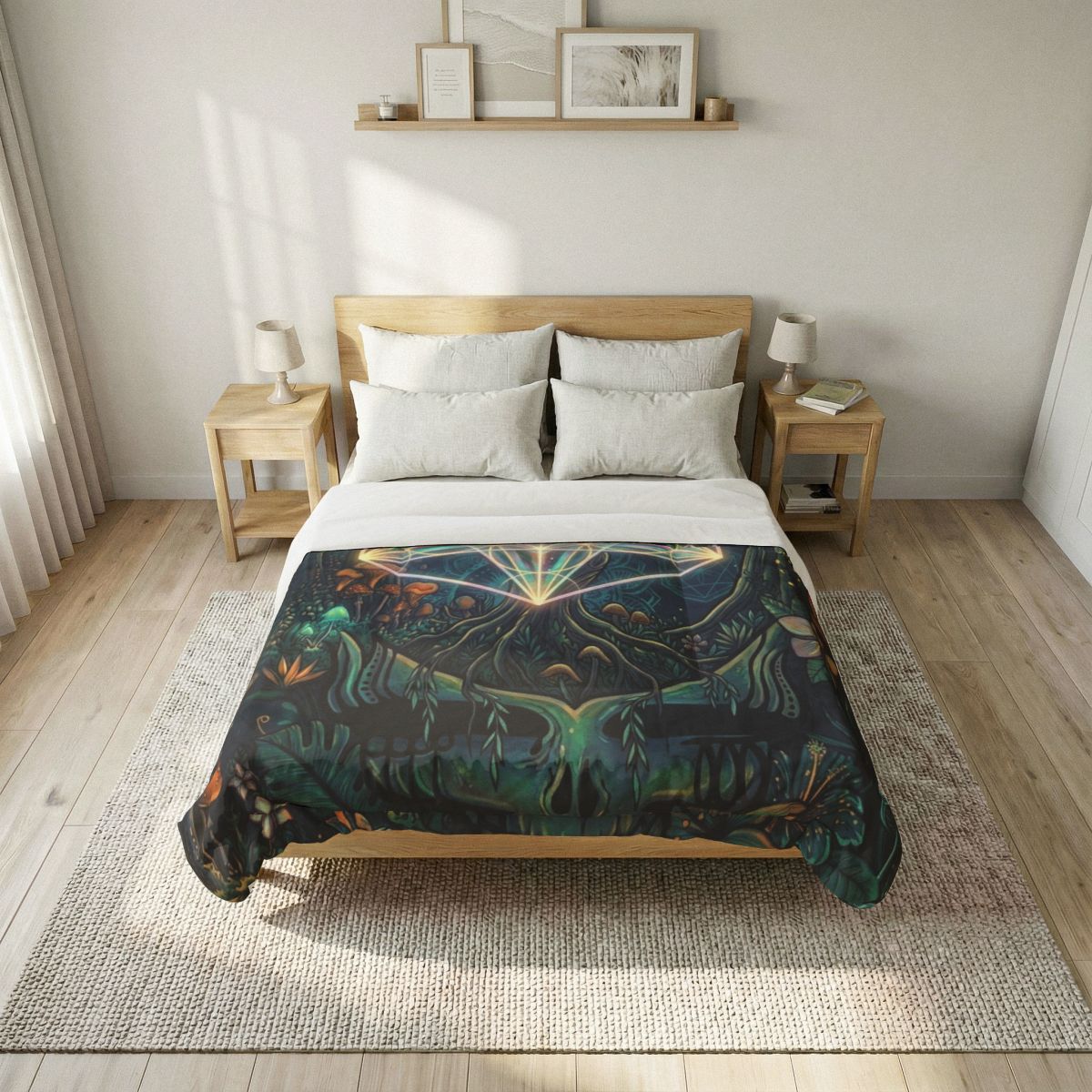 Deadhead Sacred Geometry Forest Cotton Comforter | Mystic Mushroom Woodland