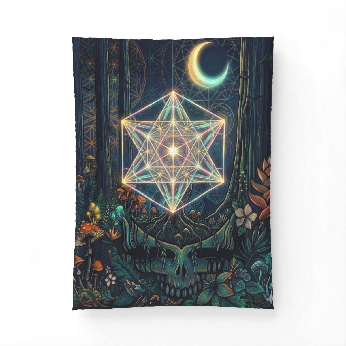 Deadhead Sacred Geometry Forest Cotton Comforter | Mystic Mushroom Woodland