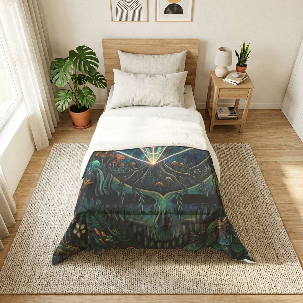 Deadhead Sacred Geometry Forest Cotton Comforter | Mystic Mushroom Woodland