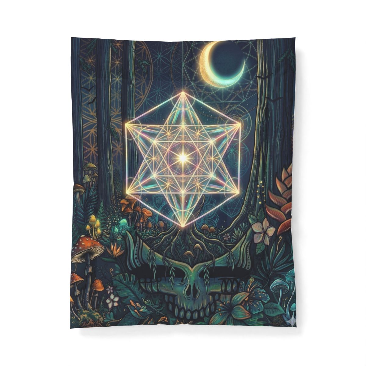Deadhead Sacred Geometry Forest Cotton Comforter | Mystic Mushroom Woodland