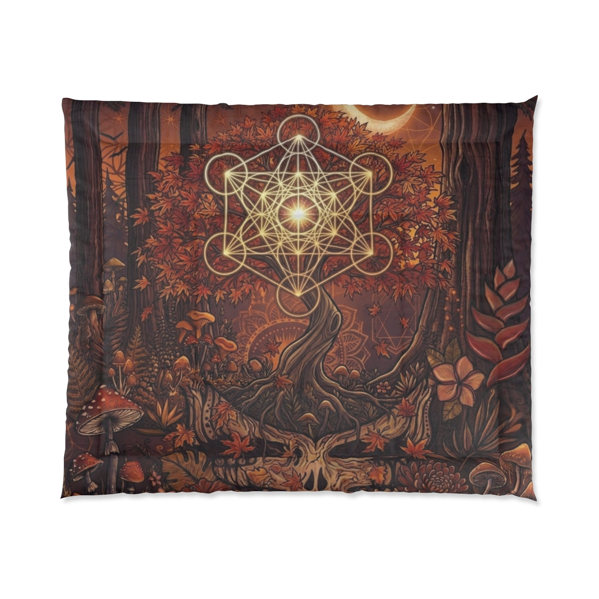 Deadhead Sacred Geometry Tree of Life Comforter | Autumn Forest Moon