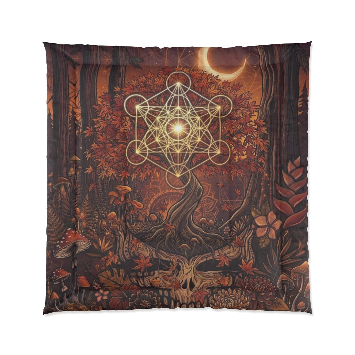 Deadhead Sacred Geometry Tree of Life Comforter | Autumn Forest Moon
