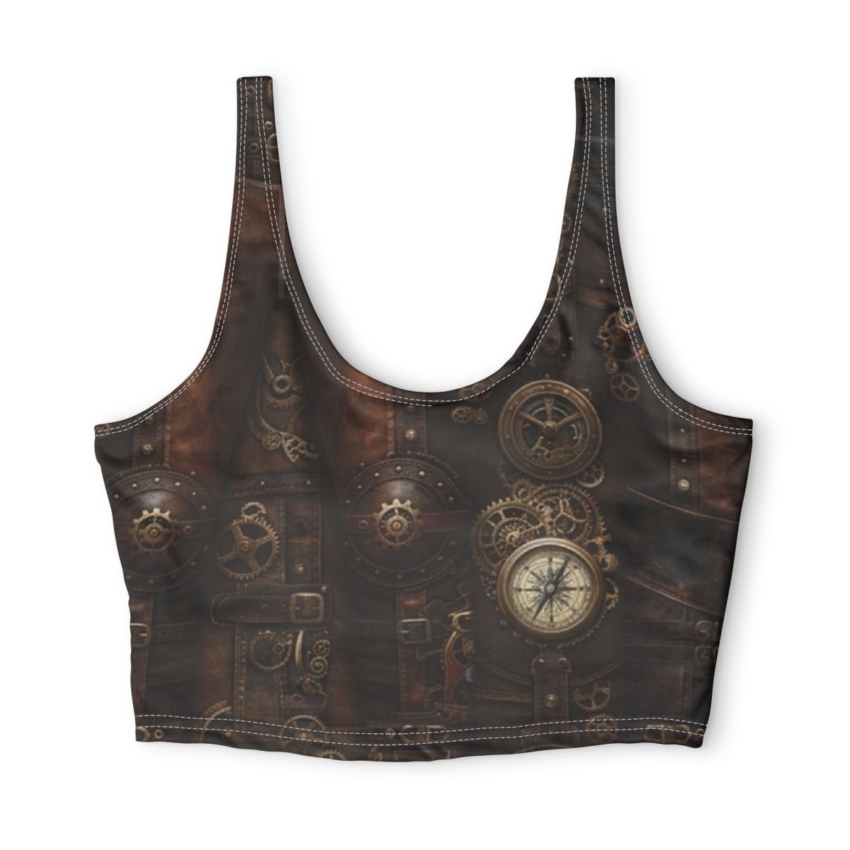 Steampunk Pocket Watch Pattern Sports Bra | Vintage Gear Clockwork Print, burning man, cosplay, festival attire, concert apparel
