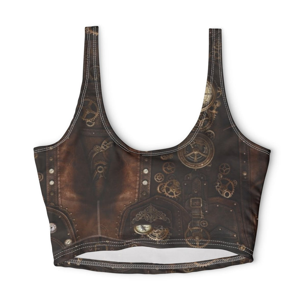 Steampunk Pocket Watch Pattern Sports Bra | Vintage Gear Clockwork Print, burning man, cosplay, festival attire, concert apparel