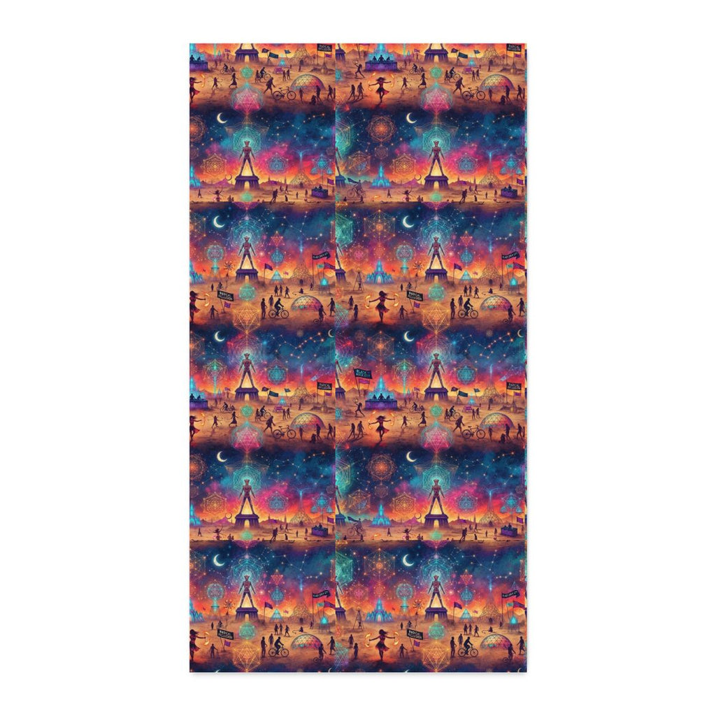 Black Rock City Nightscape Fabric, Cotton Twill by the Yard | Playa Tower Scenic Print, burning man