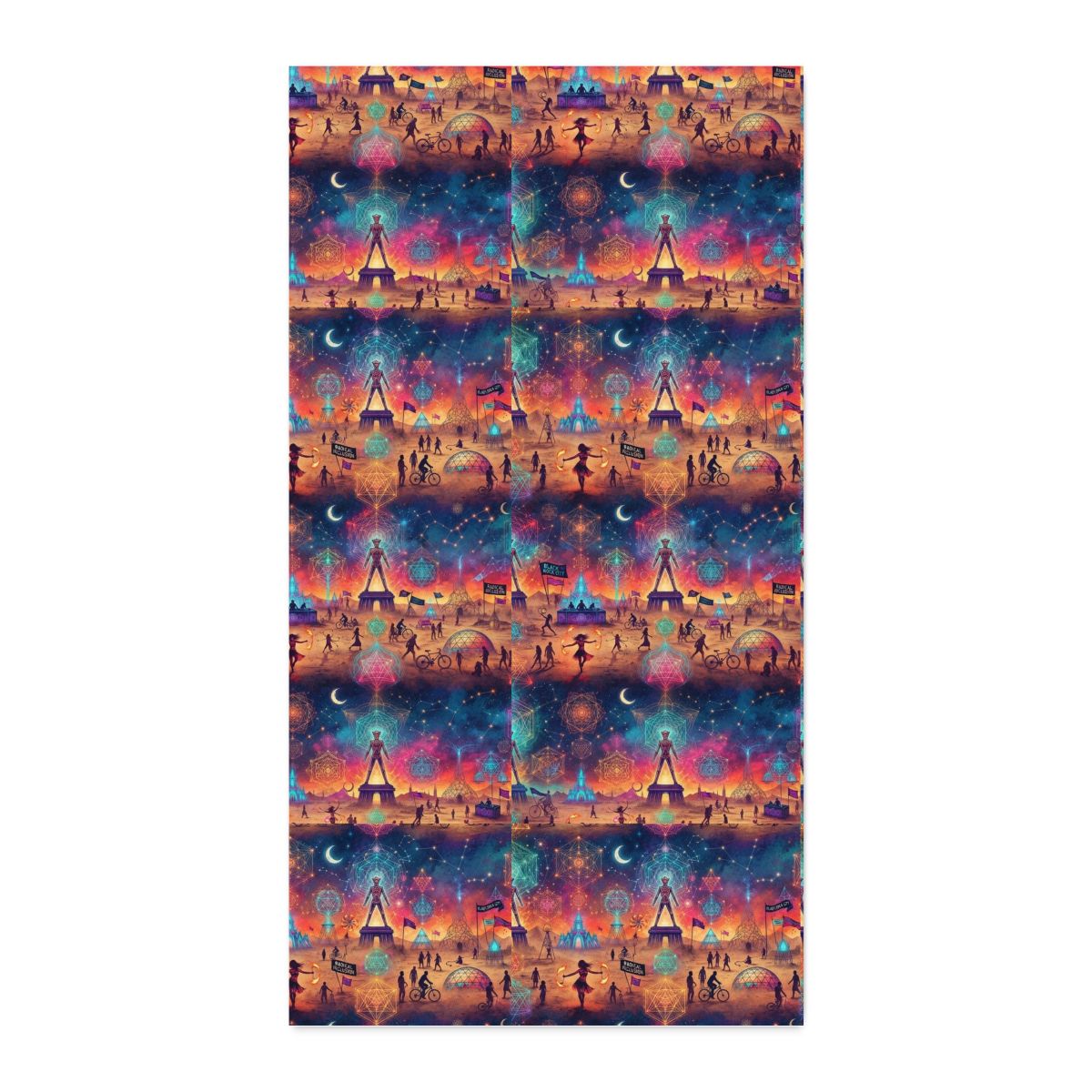Black Rock City Nightscape Fabric, Cotton Twill by the Yard | Playa Tower Scenic Print, burning man