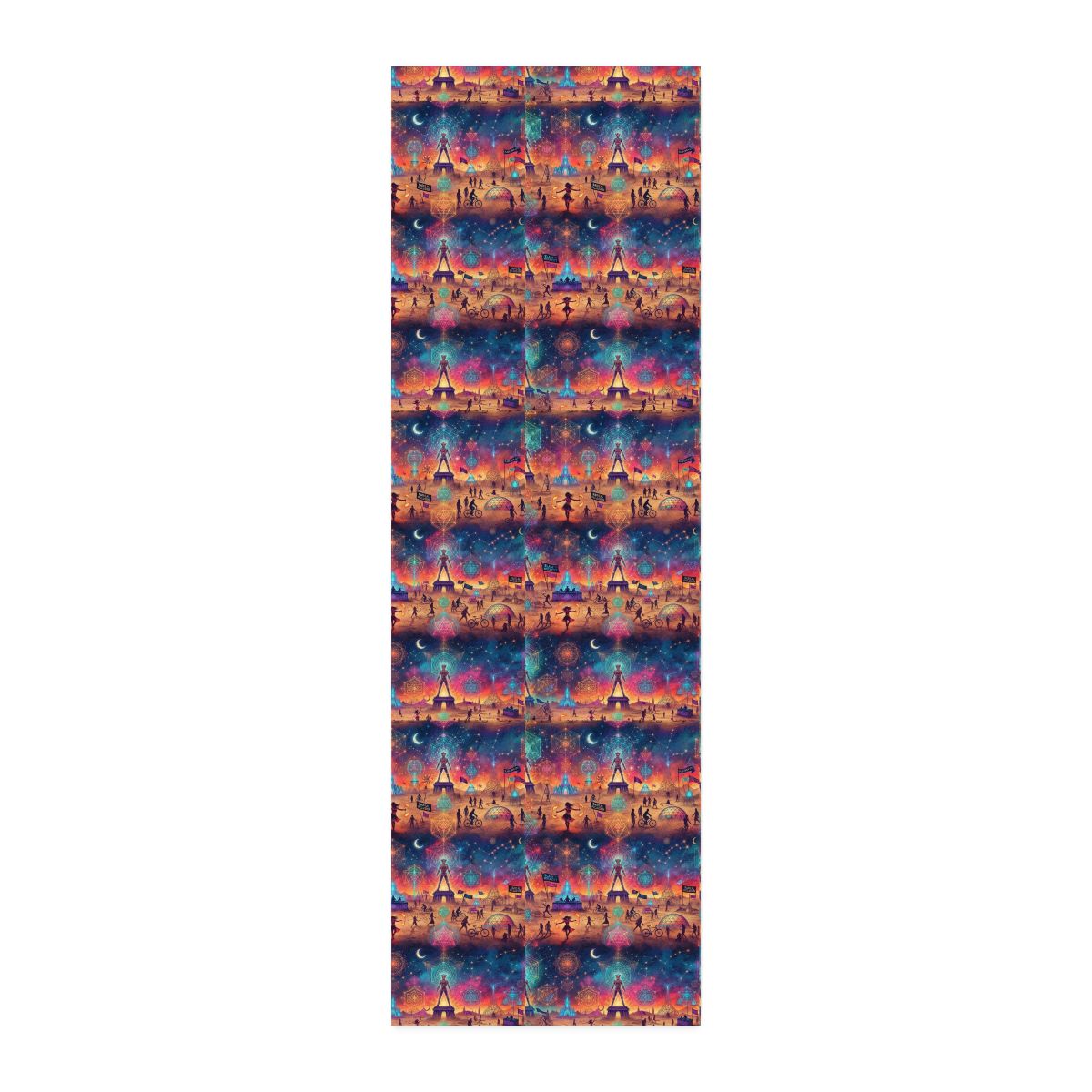 Black Rock City Nightscape Fabric, Cotton Twill by the Yard | Playa Tower Scenic Print, burning man