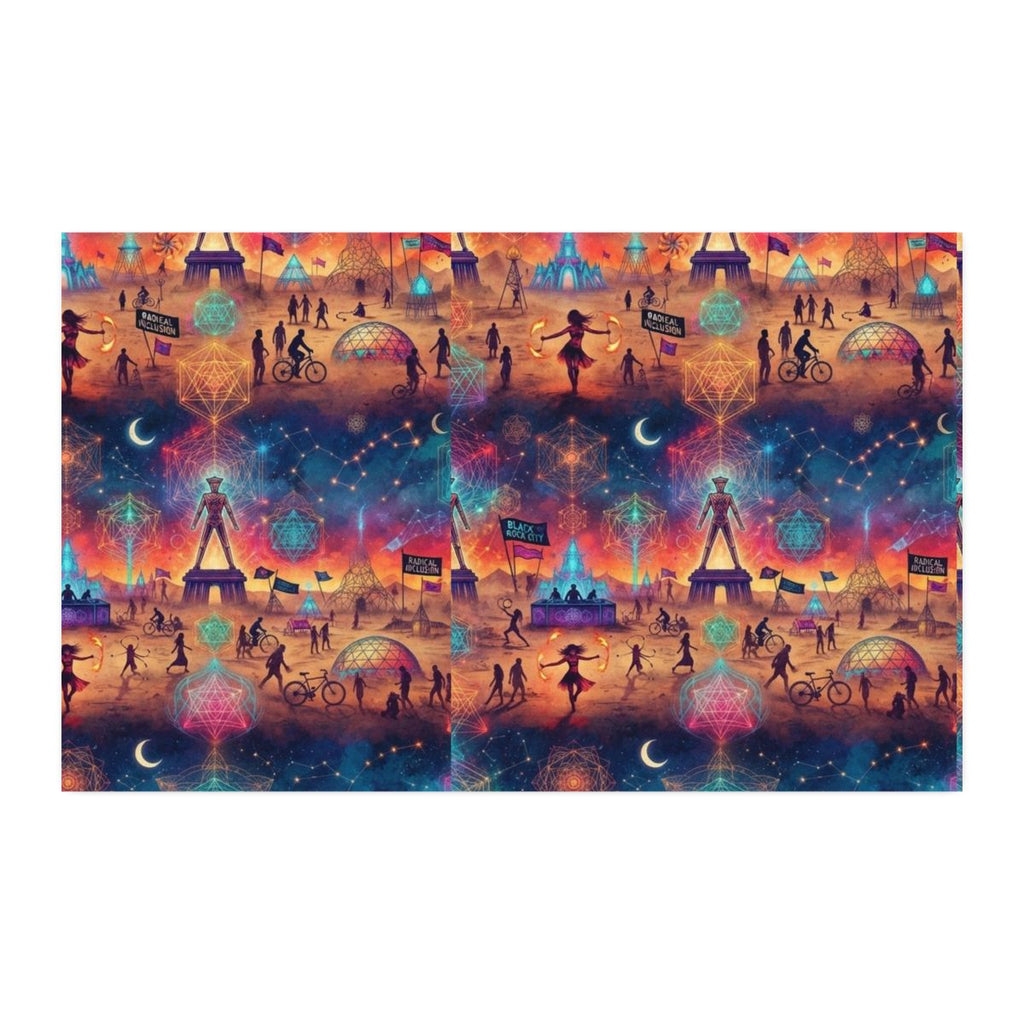 Black Rock City Nightscape Fabric, Cotton Twill by the Yard | Playa Tower Scenic Print, burning man