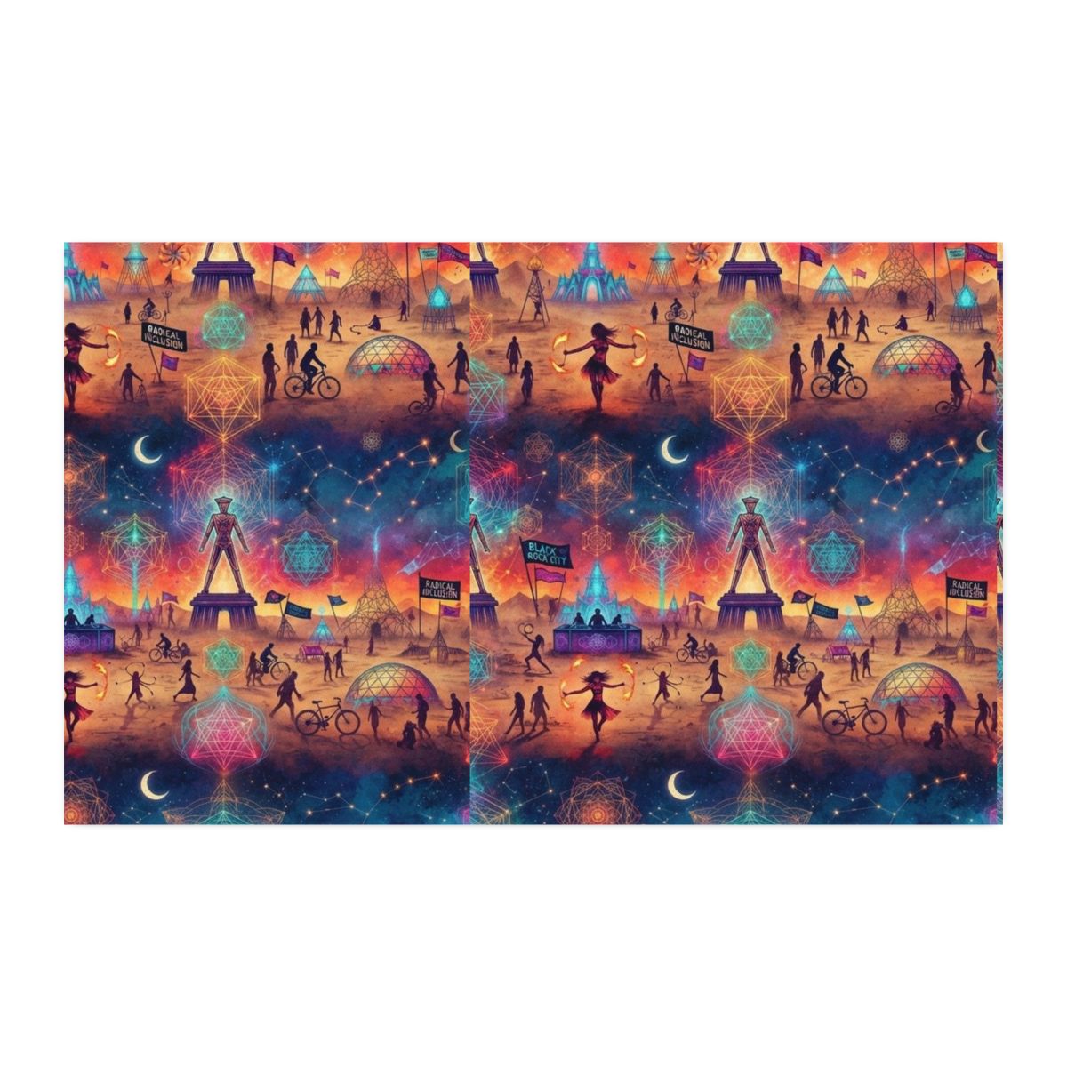 Black Rock City Nightscape Fabric, Cotton Twill by the Yard | Playa Tower Scenic Print, burning man