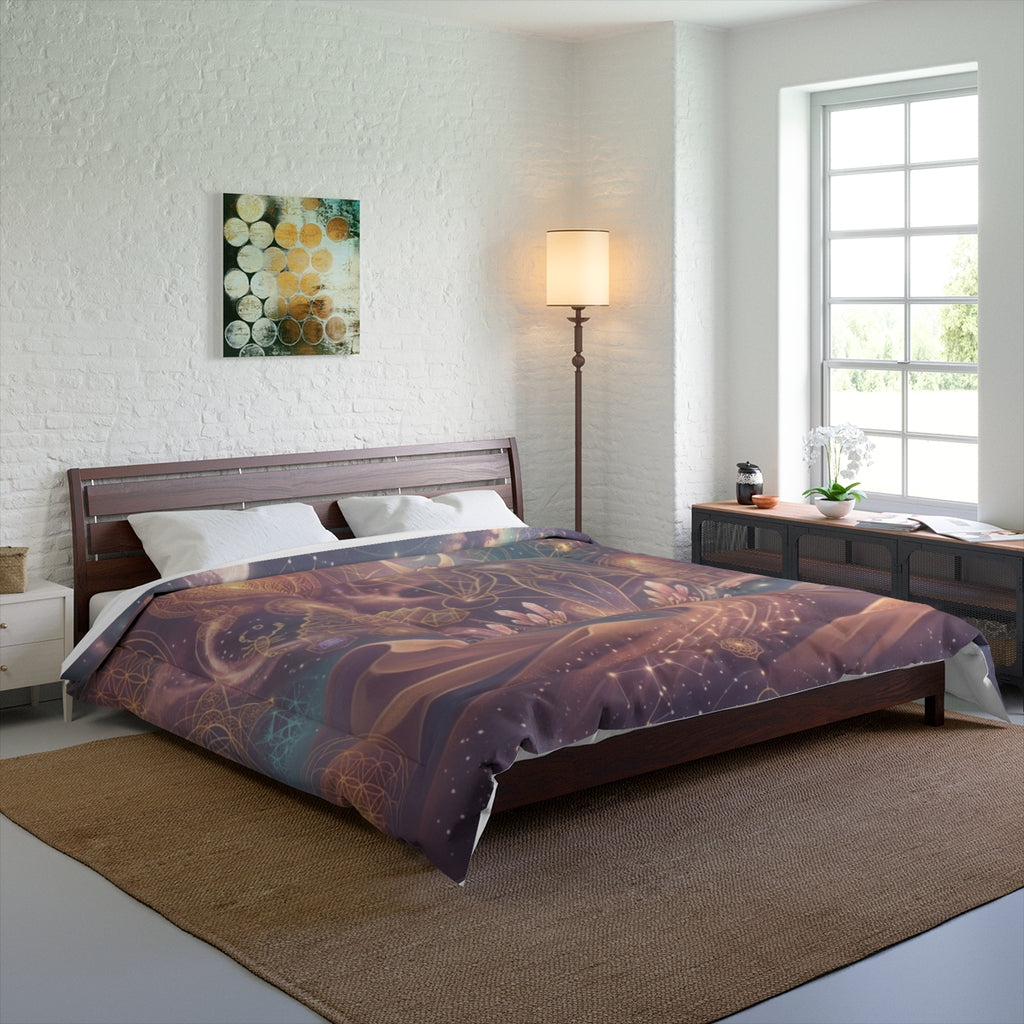 Sacred Geometry Astral Goddess Comforter | Cosmic Moonlight Mandala Bedding