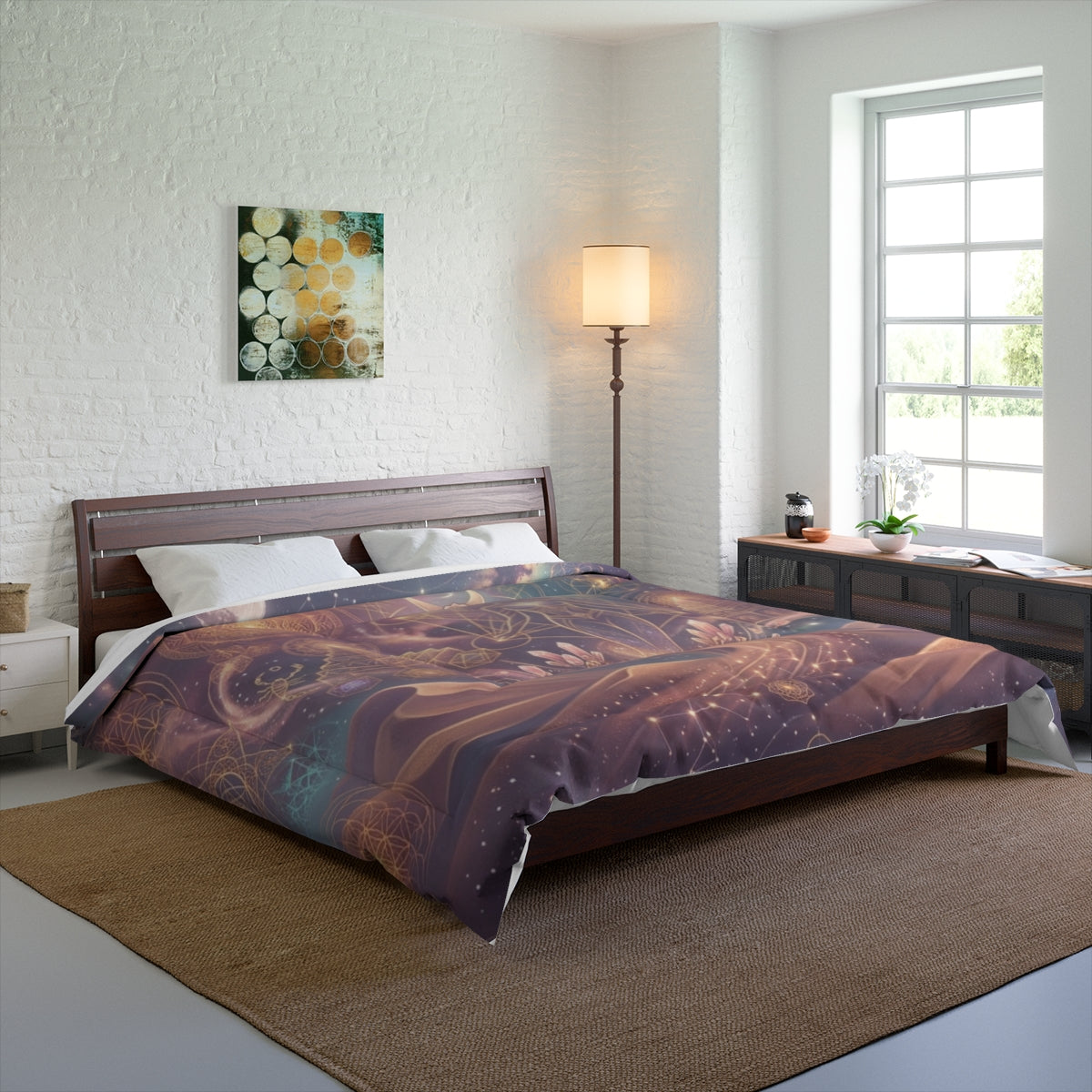 Sacred Geometry Astral Goddess Comforter | Cosmic Moonlight Mandala Bedding