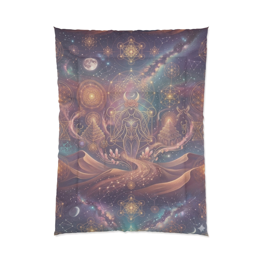 Sacred Geometry Astral Goddess Comforter | Cosmic Moonlight Mandala Bedding