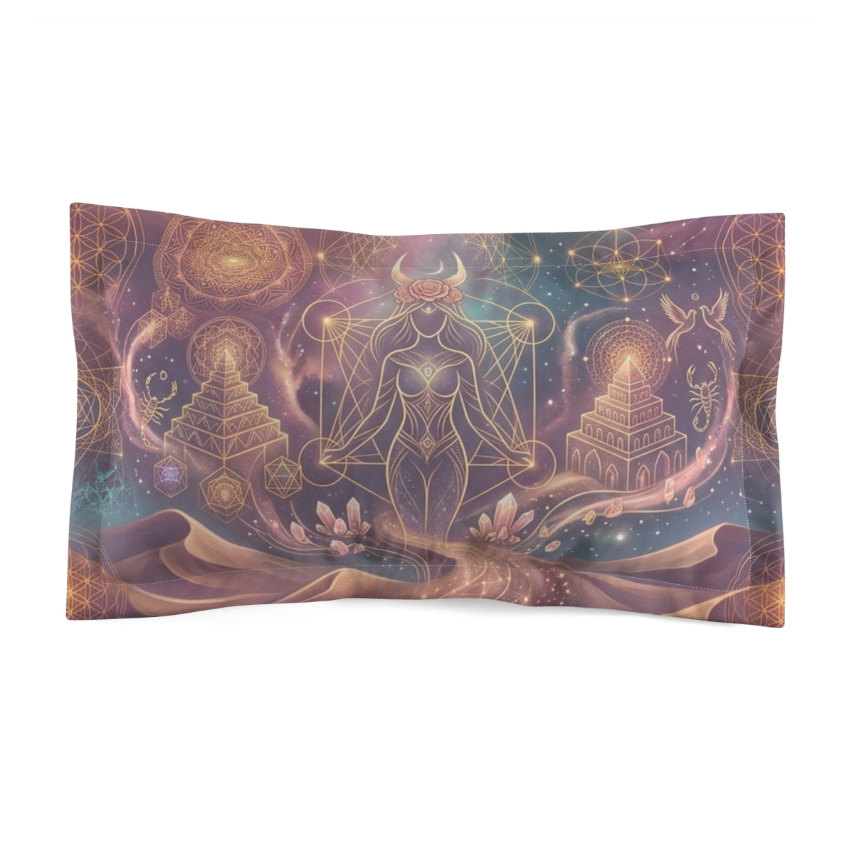 Sacred Geometry Goddess Microfiber Pillow Sham | Mystical Temple, Celestial Art