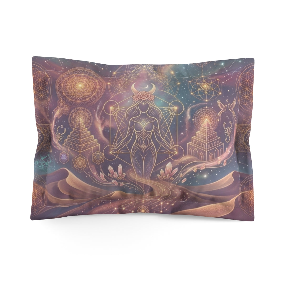 Sacred Geometry Goddess Microfiber Pillow Sham | Mystical Temple, Celestial Art