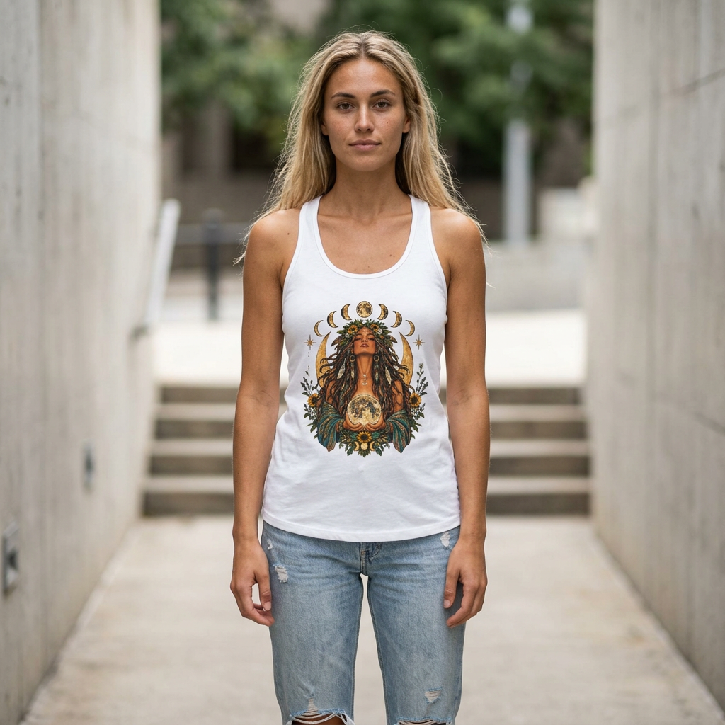 Inner Warrior, Feminine Goddess, Women's Ideal Racerback Tank, Positive Female, Shine Bright, Burning Man, Boho Tank top