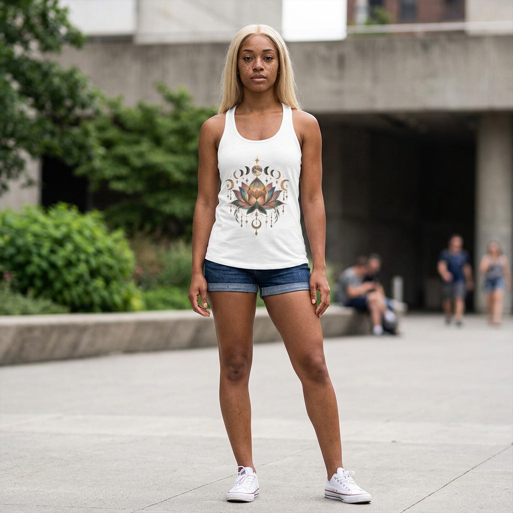 Boho Lotus Design, Yoga, Meditation tank, Racerback, Deadhead, Burning Man, Athletic Sleeveless, Hindu