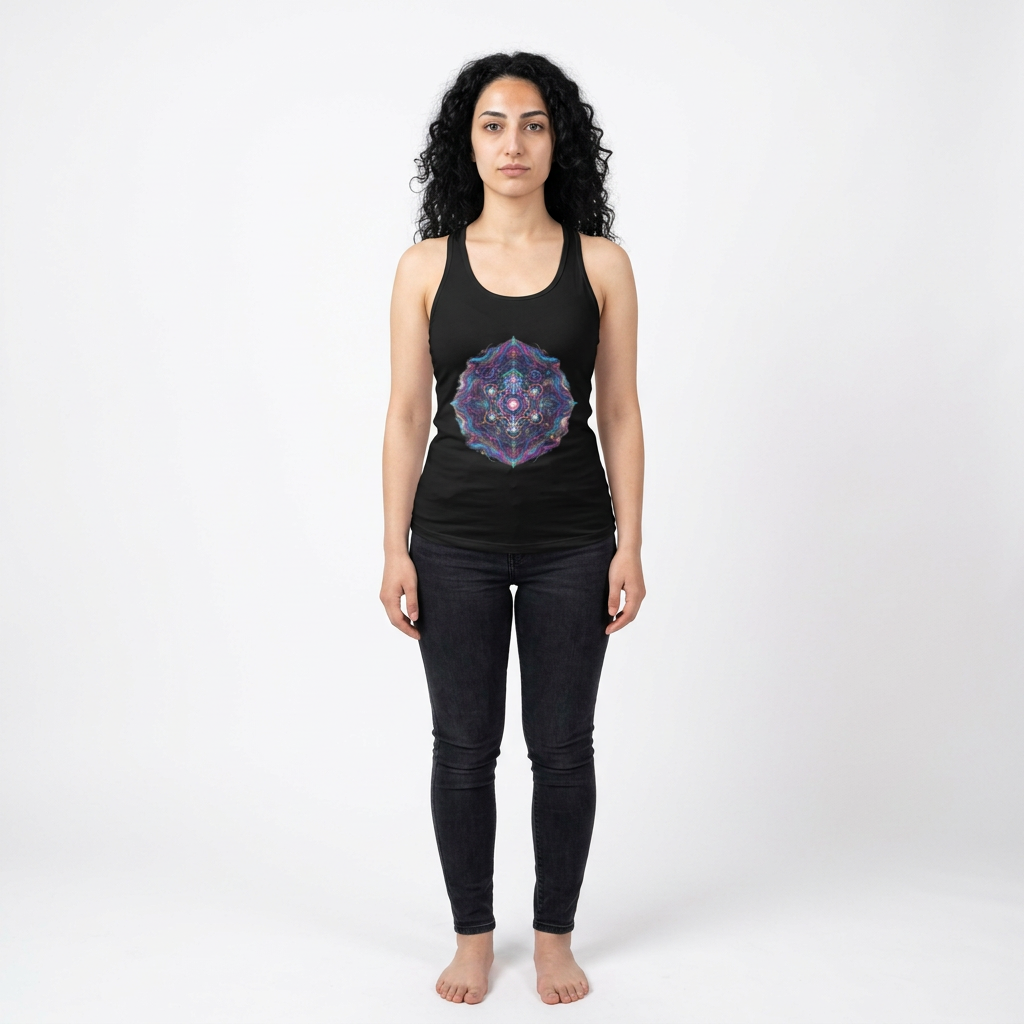 Women's Ideal Racerback Tank, cosmic mandala burning man hippie style