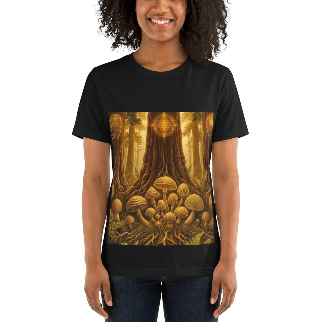 Golden Mushroom Forest Baby Tee | Woodland Magic, Fungi Art