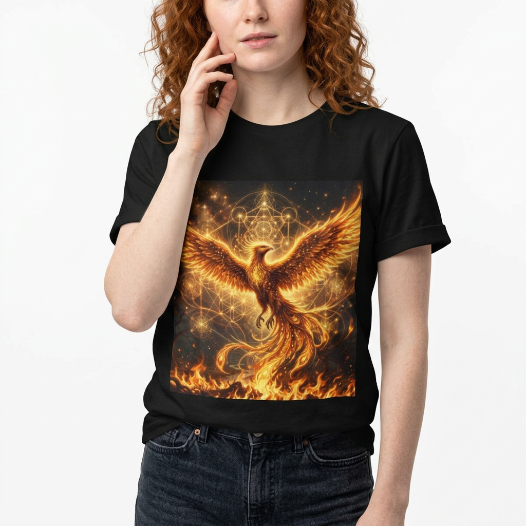Golden Phoenix Baby Tee | Mythical Fire Bird, Spiritual Geometric Art